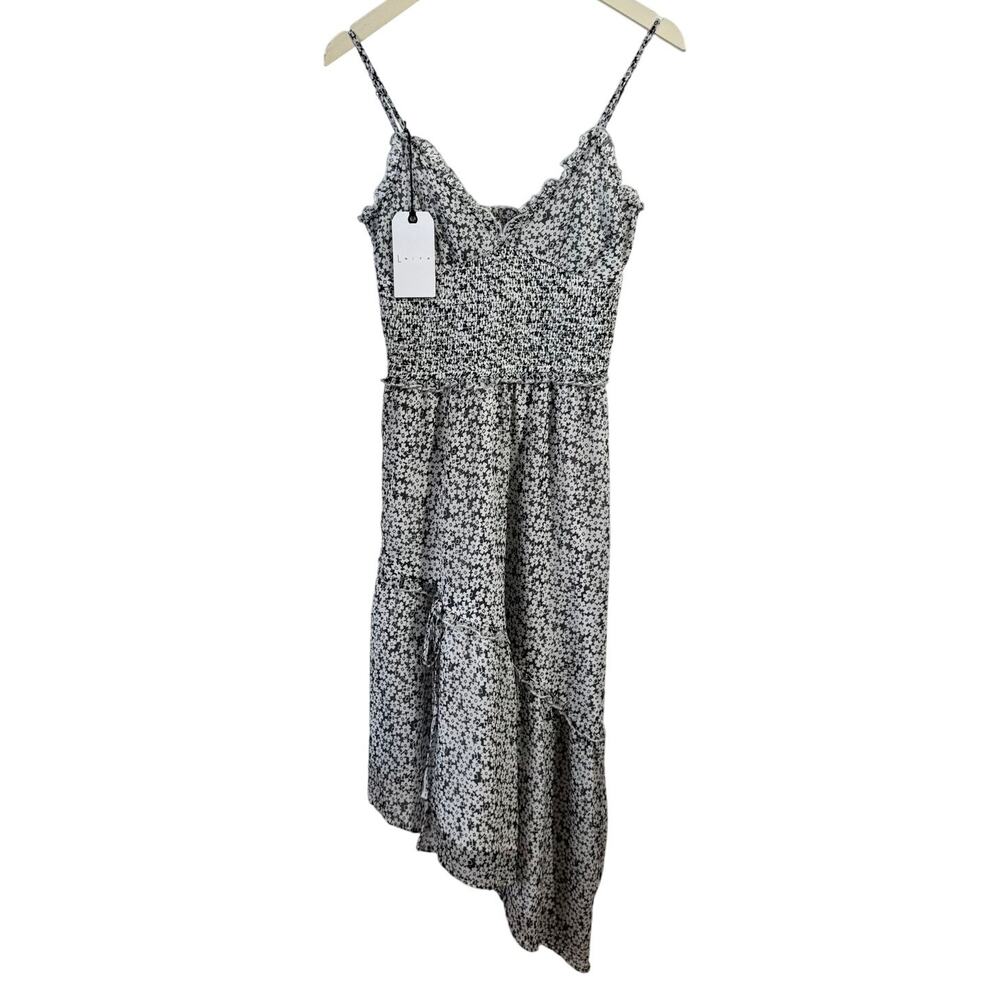 Leith Dress Women XS Black White Ditsy Floral Asymmetrical Hem Cocktail Party